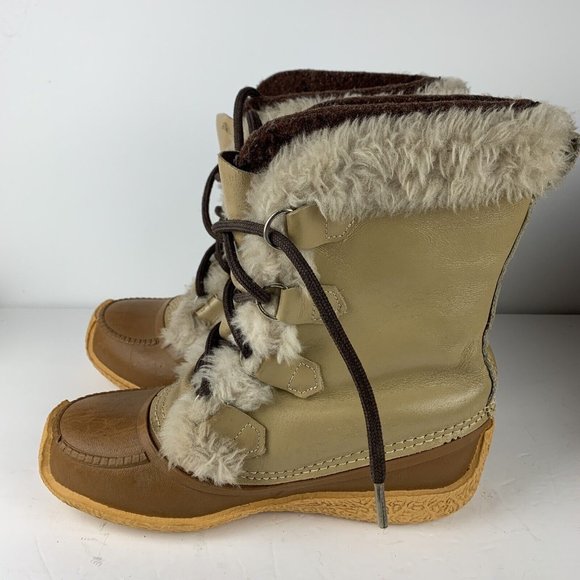 Sorel Women’s Nanook Boots Size 8 Winter Brown Leather Faux Fur Lace zip Vintage - Picture 6 of 10